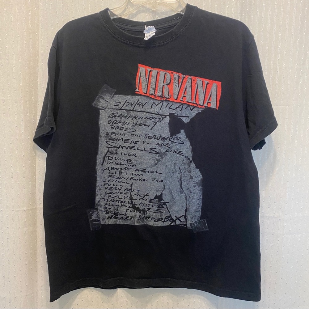 NIRVANA Black Short Sleeve Band Tee with Red Logo